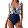Yutdeng Costume da Bagno Intero Donna Curvy Sexy Ritaglio Push Up Scollo a V Elegante Maniche con Volant Costumi Interi con Laccetti sul Retro Bikini Un Pezzo Controllo Pancia Mare
