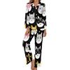 HZCRAES Pigiama Donna con Bottoni Pantaloni A Tutta Lunghezza Pigiama Donna Leggero con Stampa Simpatico Animale Gatto Due Pezzi Tutte Le Stagioni Taglie Forti Pigiami da Casa Casual
