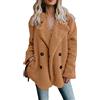 YMING Cardigan Casual Per Donne Con Tasche Risvolto Pelliccia Vera Teddy Pile Cardigan Leggero Cappotto Soffice Cammello S