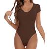 Joyshaper Body da donna a maniche corte, senza maniche, basic, con scollo a V, sexy, con bottoni automatici, marrone, S