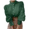 Minetom Donna Camicia Manica Lunga Blusa Elegante Maglietta Camicie in Pizzo Tinta Unita Oversize Scollo a V Shirt Top D Verde L