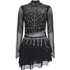 Sxiwei Donna Manica Lunga Vestiti Pattinaggio Artistico Su Ghiaccio Glitter Strass Abiti Danza Balletto Abiti Ginnastica Body Con Gonna Irregolare Abbigliamento Gara Nero S