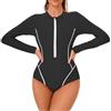 Loodgao Costume Intero da Bagno Maniche Lunghe con Zip da Donna Rash Guard Body Suit Nuoto Surf Anti UV Costumi da Mare Surf da Bagno Nero 3XL