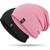 YANIKY Berretto da donna, leggero, in cotone, morbido, comodo, sottile, unisex, per tutte le stagioni, nero + rosa., Taglia unica