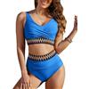 Vijamiy Costume Donna Due Pezzi Vita Alta Pancia Piatta Bikini Sexy Scollo a V Push Up Top Elastico a Righe Colorate Piscina Spiaggia Bikini Set(Blu Scuro,XL)