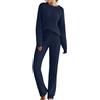 Generic Pigiama caldo da donna, in pile, a maniche lunghe, girocollo, con top e pantaloni, due pezzi, in morbido pile peloso, set di pigiami termici invernali