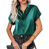 xxxiticat Camicia da donna in seta, a maniche corte, con scollo a V, elegante, casual, slim fit, tinta unita, verde, S