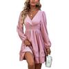 Vangreynve MAFA Vestiti Casual da Donna Estivi Autunno Elegante a Pois Abito a Maniche Lunghe Vestito Scollo V Abiti Corto con Volant e Vita Alta Rosa M
