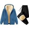 Generic Tuta da donna in due pezzi, set completo da donna, foderato in pile, comodo, set da jogging per l'inverno, caldo, alla moda, con cappuccio, Blu, L