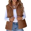 Saklifuo Gilet da donna in velluto a coste con colletto alla coreana Giacche senza maniche Gilet trapuntato con cerniera 2024, Marrone, XXL