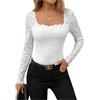 GORGLITTER Camicia da donna in pizzo, elegante, a maniche lunghe, in pizzo, vintage, a maniche lunghe, per feste, bianco, M