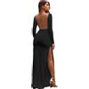 KOEMCY Abito a Maniche Lunghe da Donna Vestito Senza Schienale Slim Cocktail Abito di Alta Maxi Abito da Festa Bodycon Vestito (Nero,L)