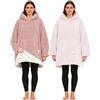 CalmyLIFE Felpa con cappuccio con maniche - Sherpa, maglione reversibile, oversize, coperta da indossare, poncho per uomo e donna, XXL, Rosa antico/Bianco, 85x85cm