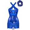 LiiYii Body Latino da Donna con Paillettes Leotard con Nappe Scintillanti Body Ginnastica Costume Danza Moterna Jazz Hip Hop Performance