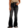 Generic Jeans a Zampa d'elefante per Donna Taglie Forti, Jeans a Zampa d'elefante per Donna, Pantaloni in Denim Lavato strappato Vita Alta, Neri, Taglia 4XL