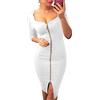 OMZIN Donna Abito con Zip Frontale Bodycon Senza Maniche Clubwear Abito Plus Size Bianco Bianco 3XL