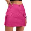 QWUVEDS Gonna cargo a vita bassa, mini gonna cargo da donna con tasca bottone, gonna a matita, nero al ginocchio, rosa intenso, S