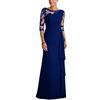 Minetom Vestito da Cerimonia Donna Stile Impero Linea ad a Manica a 3/4 Pizzo Chiffon Nozze Cocktail Maxi Abito Lungo B Blu 46