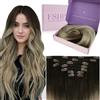 Fshine Extension Capelli Veri Clip 45 cm Extension Capelli Clip Lisci 120 g Castano Scuro Cenere Biondo Chiaro Estensione Clips Umani 7 pcs Matrimonio Colore 2 18 60
