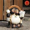 Shigaraki Ware Tanuki Gatto Rana Ceramica Statua Procione Cane Portafortuna G...