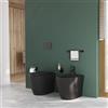 Parama Coppia di sanitari filomuro ceramica nero opaco vaso rimless con copriwc soft-close e bidet | Europa Small