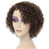 HUA Parrucca corta e riccia, da donna, capelli veri, capelli veri, colore cioccolato, castano medio, castano, ricci, per donne di colore, senza colla