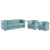Vente-unique - Divano 3 posti+ 2 Poltrone Chesterfield - velluto - azzurro cielo