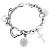 Flongo Maria Bracciale da donna con croce in argento, regolabile, in acciaio inox, con 3 diversi cuori Mia Fiore, collana da preghiera con rosario, gioiello cristiano cattolico per donna e mamma