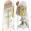 Hzuaneri Specchi da Terra, Specchio da trucco con Appendiabiti, 160 x 50 cm, Ruote Girevoli a 360°, Large mirror con Contenitore e Ganci, Adatto per Camera da Letto, Guardaroba, Soggiorno, Bianco