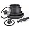 Moneta Batteria 6 Pezzi con Manico Removibile Etnea Evolution Minispace - Set Pentole e Padelle Antiaderenti in Alluminio Riciclato, Rivestimento Effetto Pietra, Fondo Net Induction - Made in Italy