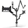 Hama Supporto per monitor per setup streaming (4 braccia, regolabile in altezza, girevole, inclinabile, braccio microfono, treppiede da tavolo, per 2 monitor, microfono, fotocamera, luce streaming,