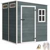 Outsunny Casetta per attrezzi 2,89 m² con effetto legno, 3 finestre 182 x 182 x 196 cm, in plastica, capanno da giardino con ventilazione, guanti di blocco, per attrezzi, bicicletta, grigio