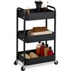Relaxdays Carrello da Cucina con Ruote, 3 Ripiani, Carrellino Portaoggetti per Bagno, Detersivi, 71,5x43,5x29,5 cm, Nero