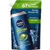 NIVEA MEN Ricarica Energy Doccia Shampoo 500 ml, Ricarica ecologica di docciaschiuma uomo rivitalizzante per corpo, viso e capelli, Bagnoschiuma e shampoo uomo rinfrescante con Estratto di Menta
