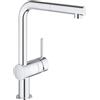 GROHE Minta - Rubinetto da cucina a bassa pressione con doccetta estraibile (bocca a L 328 mm, raggio di rotazione 360°, cartuccia in ceramica 46 mm, attacchi 3/8 pollici), Cromo, 31397000