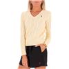 Polo Ralph Lauren Maglione crema scollo a V in cotone Pima a trecce
