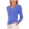 Polo Ralph Lauren Maglione blu scollo a V in cotone a trecce