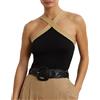 Polo Ralph Lauren Top con scollo halter incrociato nero e cammello