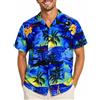 King Kameha Funky-Camicia-Hawaiana, Manica-Corta, Surf, Blu, 5XL