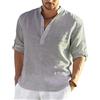 PADOLA Camicia in Lino Uomo Camicie Slim Fit Elegante Bianco Camicia Estiva Estate Maniche Lunghe Casual(S,Grigio)