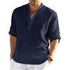 PADOLA Camicia in Lino Uomo Camicie Slim Fit Elegante Bianco Camicia Estiva Estate Maniche Lunghe Casual(L,003 Navy Blue)