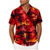 King Kameha Camicia Hawaiana Uomo Maniche Corte - Camicia Uomo Estiva con Stampa Navigare, Camicie Hawaiane da Navigare Leggera e Facile da Lavare - Surf, Red, 5XL