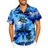 King Kameha Camicia Hawaiana Uomo Maniche Corte - Camicia Uomo Estiva con Stampa Navigare, Camicie Hawaiane da Navigare Leggera e Facile da Lavare - Surf, Dark Turquoise, 3XL