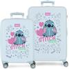 Disney Joumma Stitch Hearts Set di Bagagli Blu 55/65 cm Rigido 6 kg Lucchetto a Combinazione Laterale ABS 6 kg 91L Bagaglio a Mano