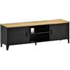 HOMCOM Mobile TV Mobile TV per TV fino a 55'' con 2 Armadietti Piedi Regolabili Telaio in Metallo Nero Piano in Legno Naturale 150 x 40 x 50 cm