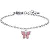 Luca Barra Bracciale da Bambino Collezione Spring. Bracciale in Acciaio con Farfalla e Cristalli Rosa. Lunghezza: 14 + 2 cm. Misura Coccinella: 9 x 9 mm. La referenza è jb125