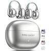 Kinglucky King Lucky Auricolari wireless Bluetooth 6.0 con clip, con microfono, 50 ore di riproduzione, ENC, IPX5 impermeabili, auricolari sportivi, comodi per orecchie piccole e fitness, corsa (argento