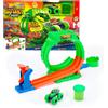 Mattel Hot Wheels Monster Trucks - Loop Caos Mutante, pista con anello traboccante di Slime, vasca di raccolta e lanciatore, veicolo Wreckin` Wolf in scala 1:64 incluso,Mattel, Eta 4+