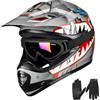 ILM Casco Moto Motocross Bambino Dirt Bike Giovane Unisex Omologato ECE22.06 Full Face Off Road ATV Enduro MTB con Goggle Guanti Modello B07,Grigio Squalo,M
