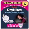 Huggies Drynites Pannolini, Taglia L (30-48 Kg), Mutandine assorbenti bambina, 8-13 anni, 52 Pz